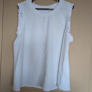 Maison D Amelie White Sleeveless Tank Top Blouse with Ruffle Trim